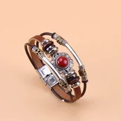 Inne - Kwiatowa bransoletka ze skóry PU z klamrą ze stali nierdzewnej Vintage Style Hand Jewelry Decor - miniaturka - grafika 1