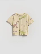 Bluzki dla niemowląt - Reserved - Bawełniany t-shirt z nadrukiem - kremowy - miniaturka - grafika 1