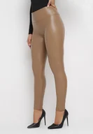Legginsy - Brązowe Ocieplane Legginsy z Imitacji Skóry Heiers - miniaturka - grafika 1