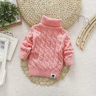Bluzki dla niemowląt - Slowmoose Golfowy sweter do zimowych, jednolitych, ciepłych swetrów dla dziecka Różowy 10T - grafika 1