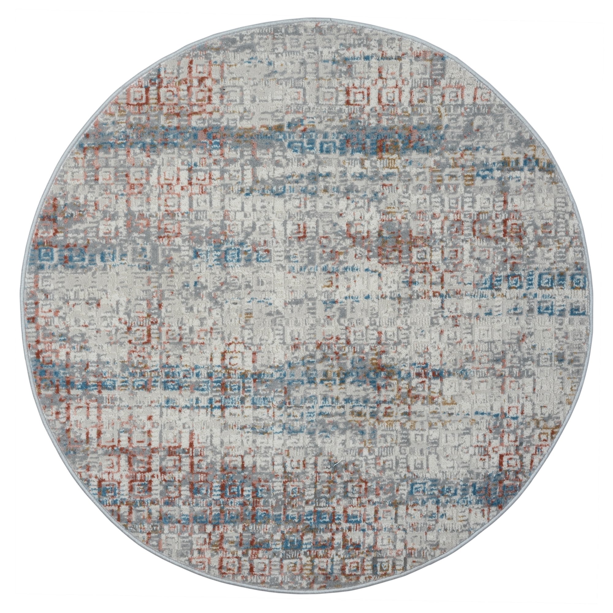 Dywan MY-RUG, Hanne, 120x120, dywan z krótkim włosiem, szary, miękki, przytulny, z pięknym wzorem, tkany na płasko, okrągły
