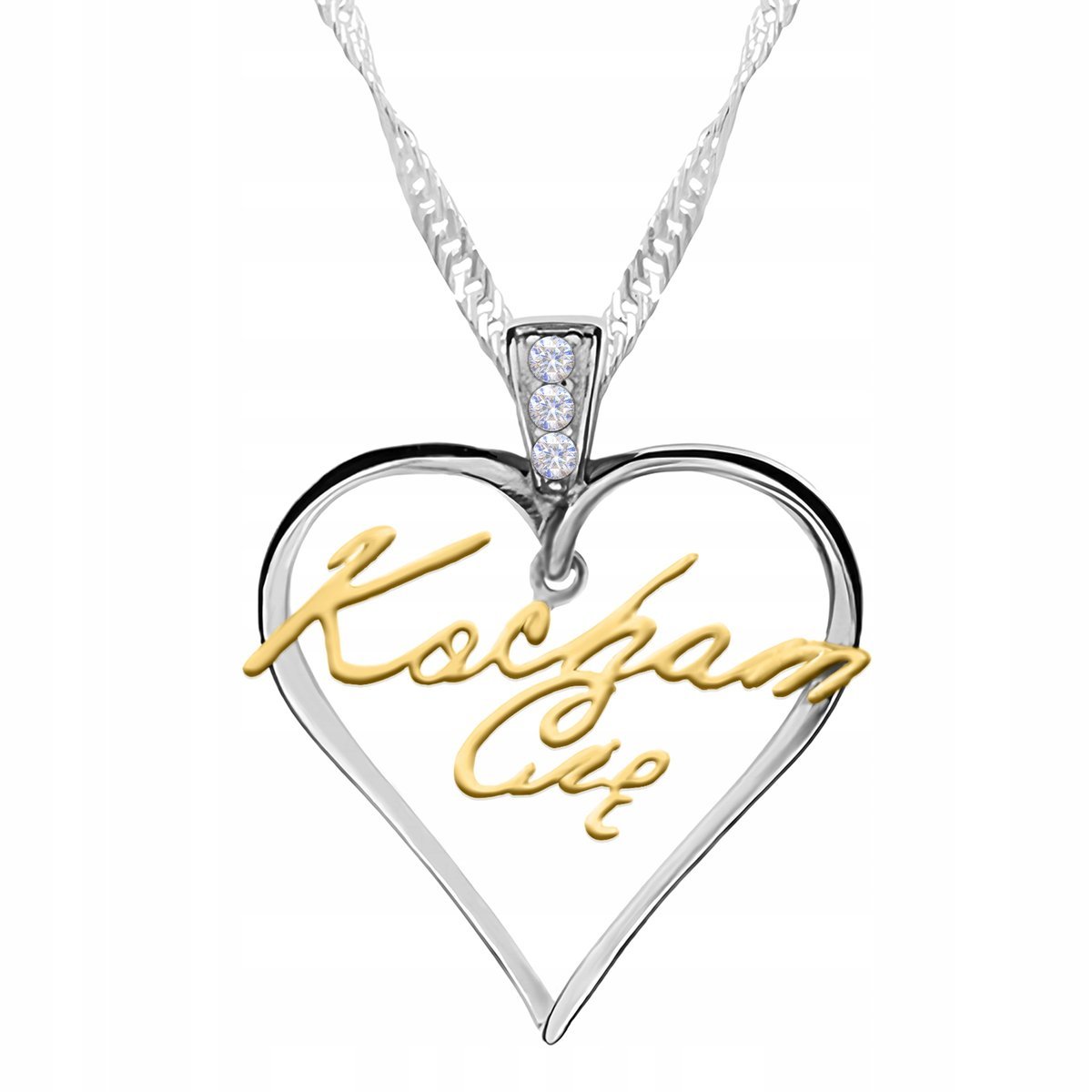 Naszyjnik Srebrny z Sercem Napisem Kocham Cię I Love You SREBRO 925