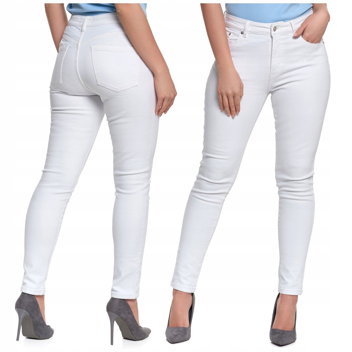 Białe SPODNIE JEANSOWE Damskie Rurki Skinny MORAJ Wysoki Stan Bawełna r. M