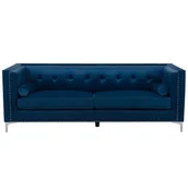 Sofy i kanapy - Beliani Sofa trzyosobowa welur ciemnoniebieska AVALDSENES - miniaturka - grafika 1