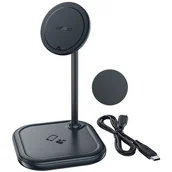 Stacje dokujące do telefonów - Acefast bezprzewodowa ładowarka Qi 15W do iPhone (z MagSafe) i Apple AirPods stojak podstawka uchwyt magnetyczny szary (E6 grey) - miniaturka - grafika 1