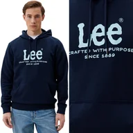 Bluzy męskie - Lee LOGO HOODIE Emperor Navy GRANATOWA BLUZA Z KAPTUREM KANGURKA XL - miniaturka - grafika 1