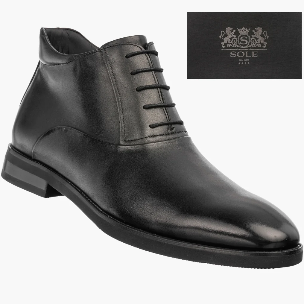 Trzewiki Skórzane Męskie Buty Wizytowe Wysokie PREMIUM SOLE Czarne 44