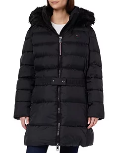 Tommy Hilfiger Damski płaszcz z usztywnianym paskiem CRV Sorona, czarny, 50, Czarny - Płaszcze damskie - miniaturka - grafika 1
