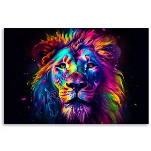Obraz na płótnie, Kolorowy Neonowy Portret Lwa Ai (Rozmiar 120x80) - Obrazy i zdjęcia na płótnie - miniaturka - grafika 3