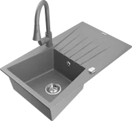 Zlewozmywaki z baterią - Mexen Cesar zlewozmywak granitowy 1-komorowy z ociekaczem i baterią kuchenną Elia, szary - 6514-71-670101-71 - miniaturka - grafika 1