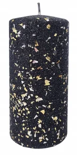 ŚWIECA ozdobna GLAMOUR 14cm CZARNA BROKATOWA ZŁOTE DROBINKI ARTMAN walec - Świece - miniaturka - grafika 1