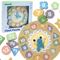 TOOKY TOY Zegar Drewniana Zabawka Edukacyjna Nauka Czasu Kształtów - Zabawki interaktywne dla dzieci - miniaturka - grafika 1