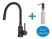 Baterie kuchenne - Quadron POP Bateria zlewozmywakowa stalowa MAGGIE PURE CARBON z elastyczną wylewką kolor czarny mat plus dozownik okrągły do płynu KEIRA kolor pure carbon - miniaturka - grafika 1