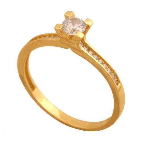 Złoty Pierścionek Zaręczynowy z Cyrkonią 585 1.85 g, R 11 Rodium