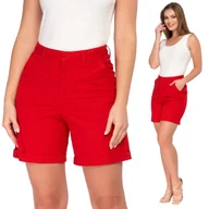 Spodenki damskie - SPODENKI DAMSKIE BAWEŁNIANE ELEGANCKIE Z PASKIEM KRÓTKIE SZORTY MORAJ XL RED - miniaturka - grafika 1