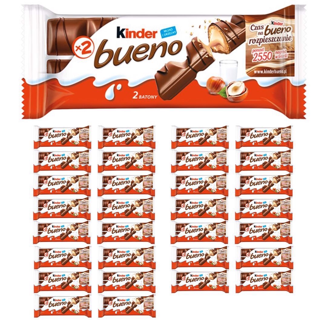 Kinder Bueno Wafel w mlecznej czekoladzie wypełniony mleczno-orzechowy 43g x30 sztuk