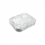 Umywalki - INVENA UMYWALKA NABLATOWA FLORINA INVENA TREND 51CM PROSTOKĄTNA EFEKT MARMUR BIAŁY MAT - miniaturka - grafika 1