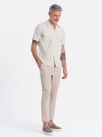 Koszule męskie - Męska koszula z krótkim rękawem i kubańskim kołnierzem - kremowa V7 OM-SHSS-0168 - Ombre Clothing - miniaturka - grafika 1