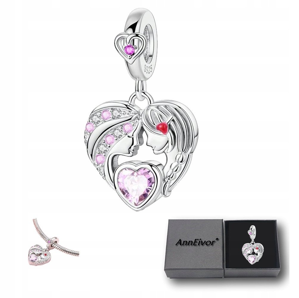 Zawieszka Srebrna S925 Serce Mama Córka Symbol Miłości Rodziny Dzień Matki