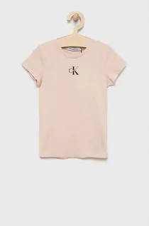 Koszulki dla dziewczynek - Calvin Klein Jeans Jeans t-shirt bawełniany dziecięcy kolor różowy - grafika 1