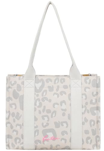 Fritzi Tote Shopper Medium Leo Canvas damska torebka na zakupy, festiwal, miasto, wegańska, nadruk w panterkę, zamek błyskawiczny, 26 x 33 x 14 cm – różowa, zielona, beżowa, beżowy