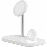 Akcesoria do smartwatchy - Ładowarka indukcyjna Tech-Protect Qi15W A22 3IN1 Magnetic Magsafe Wireless Charger, biała - miniaturka - grafika 1