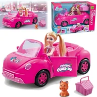 Figurki dla dzieci - LALKA W KABRIOLECIE Z PIESKIEM LALECZKA RÓŻOWE AUTO Z AKCESORIAMI - miniaturka - grafika 1