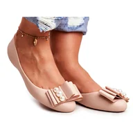 Baleriny - LU BOO Gumowe Balerinki Meliski Kokardy Beżowe Joleen beżowy - ButyModne - miniaturka - grafika 1