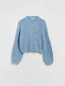 Swetry damskie - Reserved - Kardigan z ozdonym splotem - niebieski - miniaturka - grafika 1