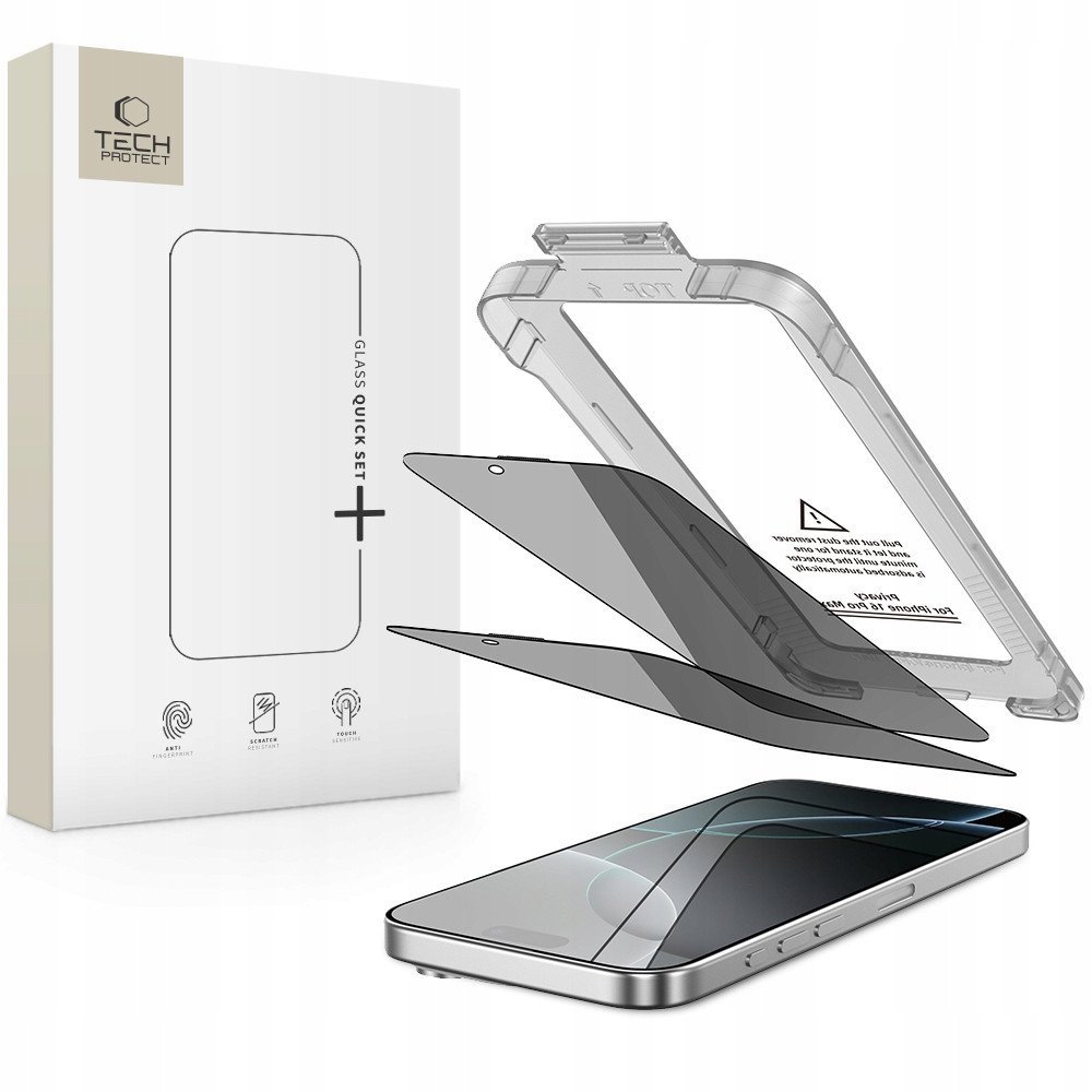 Szkło prywatyzujące Tech-Protect Quick Set Spy+ do Apple iPhone 16 Pro Privacy [2 PACK]