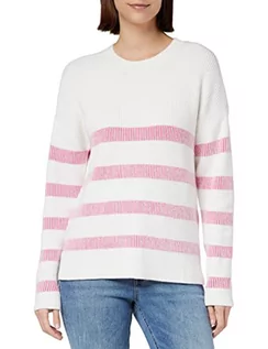 Kurtki damskie - Vila Women's VIRIL Stripe L/S Knit TOP-NOOS kurtka dzianinowa, White Alyssum/Stripes:Pink Yarrow, XL, White Alyssum/Stripes:pink Yarrow, XL - grafika 1