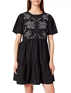 ONLY Damska sukienka Onlkim S/S Dress Wvn, czarny/szczegóły: biały Embrodery, S - Sukienki - miniaturka - grafika 1
