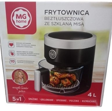 MG HOME FRYTOWNICA BEZTŁUSZCZOWA AF24012B ZE SZKLANĄ MISĄ CZARNA 4 L 1400 W