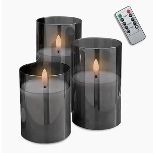 Ozdobne Świece Led Zestaw 3 Szt. Dymione Szkło + Pilot - Świece - miniaturka - grafika 1