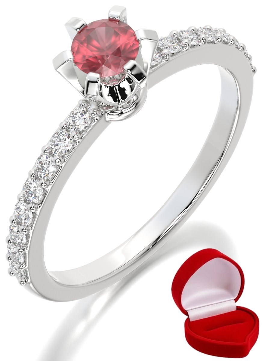 ZŁOTY PIERŚCIONEK ZARĘCZYNOWY 585 14k RUBIN 0,24 ct BIAŁE ZŁOTO R20