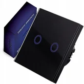 Wyłączniki światła i elektryczne - LUMENIX WŁACZNIK ŚCIENNY ŚWIATŁA BIANKA - DOTYKOWY SZKLANY PODWÓJNY CZARNY WS-BIANKA-04 - miniaturka - grafika 1