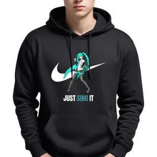 Bluza Męska Czarna Z Kapturem Just Sing It Sportowe Super Wzory - M - Bluzy męskie - miniaturka - grafika 1