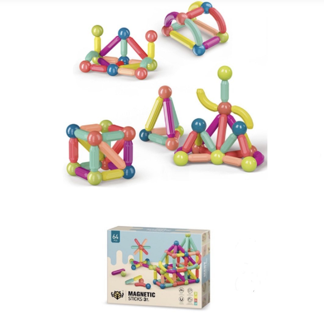 MAGNETYCZNE KLOCKI KONSTRUKCYJNE DLA DZIECI 64 ELEMENTY