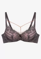 Biustonosze - Szaro-Różowy Biustonosz Push Up z Łańcuszkiem Imitującym Naszyjnik Amarainna - miniaturka - grafika 1