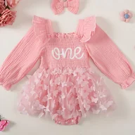 Sukienki i spódniczki dla dziewczynek - TEMU Spódnica w Stylu Księżniczki dla Dziewczynek z Eleganckim Długim Rękawem i Falbanką na Ramionach, Siateczkowa z Ozdobą Motyla Laserowego - - miniaturka - grafika 1