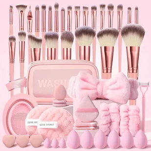 TEMU Zestaw Narzędzi do Makijażu Twarzy, 51 szt./zestaw Różowy Zestaw Pędzli do Makijażu z Dużymi i Małymi Gąbkami Beauty Blender, Trójkątne Puszek, - Gąbeczki do makijażu - miniaturka - grafika 1