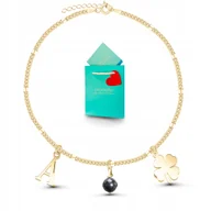 Bransoletki - Bransoletka czarny turmalin złota damska koniczynka z charmsami srebro 925 - miniaturka - grafika 1