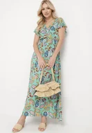Sukienki - Miętowa Długa Sukienka z Wiskozy we Wzór Paisley z Gumką w Pasie Nuvimia - Born2be - miniaturka - grafika 1
