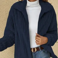 Kurtki damskie - Pluszowa rozpinana kurtka damska - Granatowy - miniaturka - grafika 1