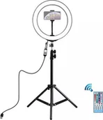 Wyposażenie ciemni fotograficznej - Lampa pierścieniowa Puluz LED žiedinė lempa 26cm, su trikoju stovu iki 1.1m ir telefono laikikliu, USB - miniaturka - grafika 1