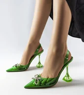 Półbuty damskie - Zielone transparentne czółenka Girard-39 - miniaturka - grafika 1
