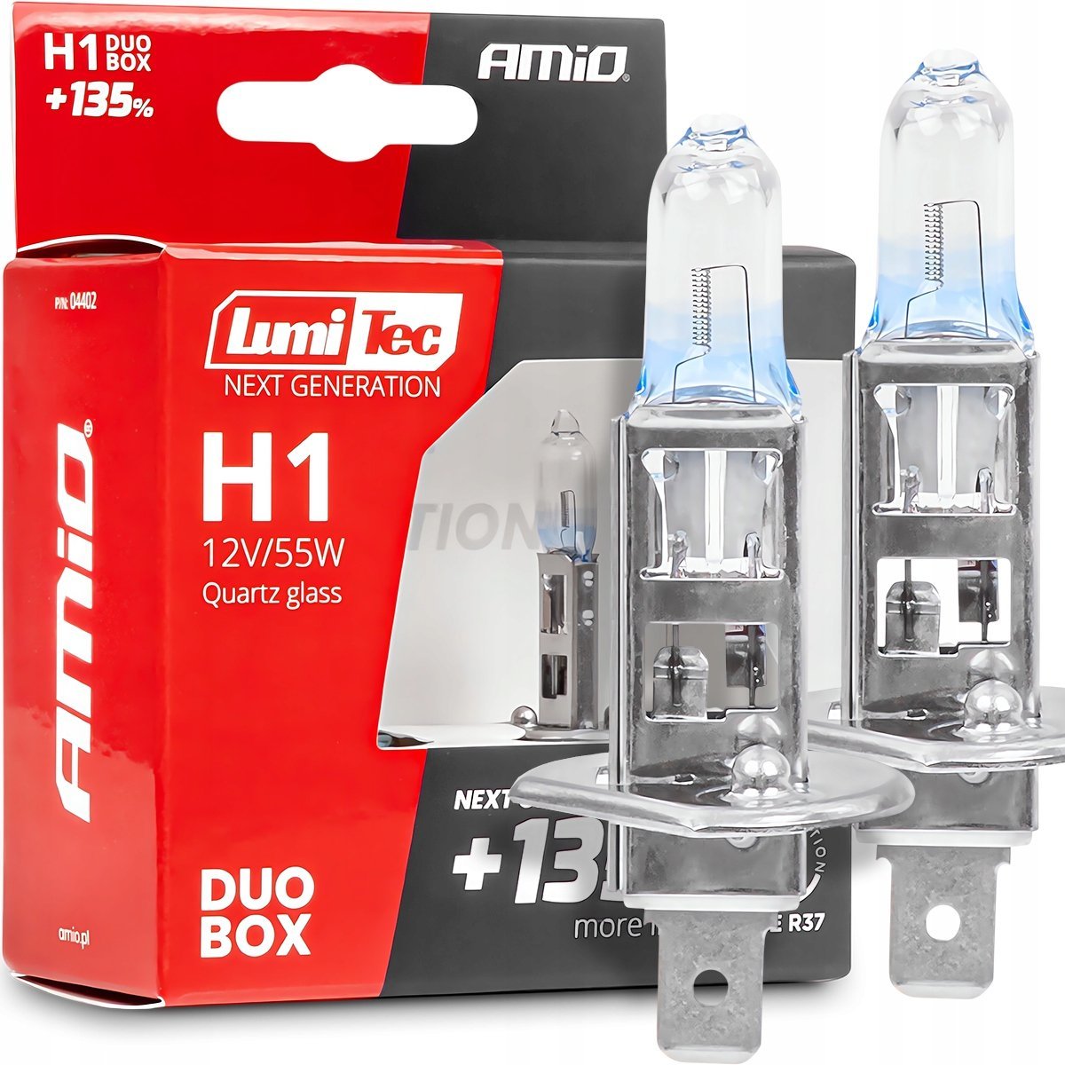 ŻARÓWKI H1 AMIO LumiTec NEXT GENERATION +135% 12V 55W HOMOLOGACJA E1 R37