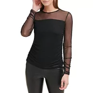 Koszulki i topy damskie - DKNY Women's Long Sleeve Crew Neck Mesh Top, czarna, M, czarny - miniaturka - grafika 1