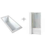 Wanny - CALDO DPL531WL + REA-W5601 CALDO SCHEDPOL Wanna akrylowa SLIM w technologii STANDARDOWEJ, laminowana 150x70x37 + Elegant Gold Parawan wannowy 800x1400 - miniaturka - grafika 1