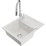 Zlewozmywaki z baterią - Mexen Enzo zlewozmywak granitowy 1-komorowy z ociekaczem i baterią kuchenną Savita, biały - miniaturka - grafika 1